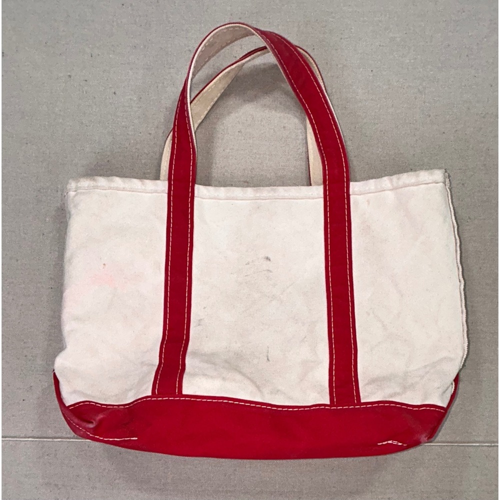L.L. Bean Boat and Tote Bag White Red Canvas Medium Made in USA Vintage